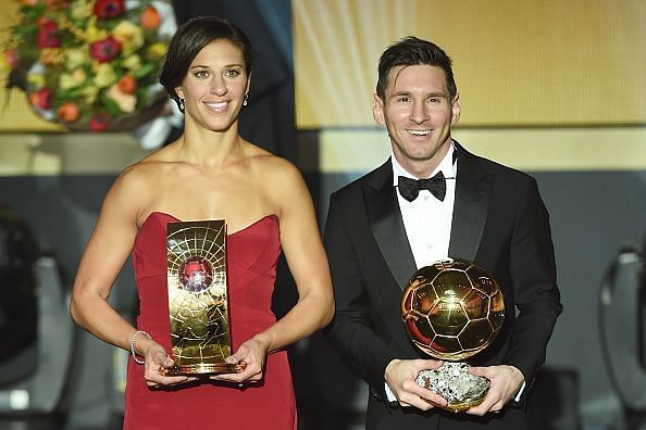Messi (r) at the FIFA Ballon d'Or gala in 2015